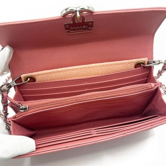 Authentic CHANEL CC Lambskin Quilted Box Flap Wallet on Chain Pink Shoulder WOC - Picture 9 of 14